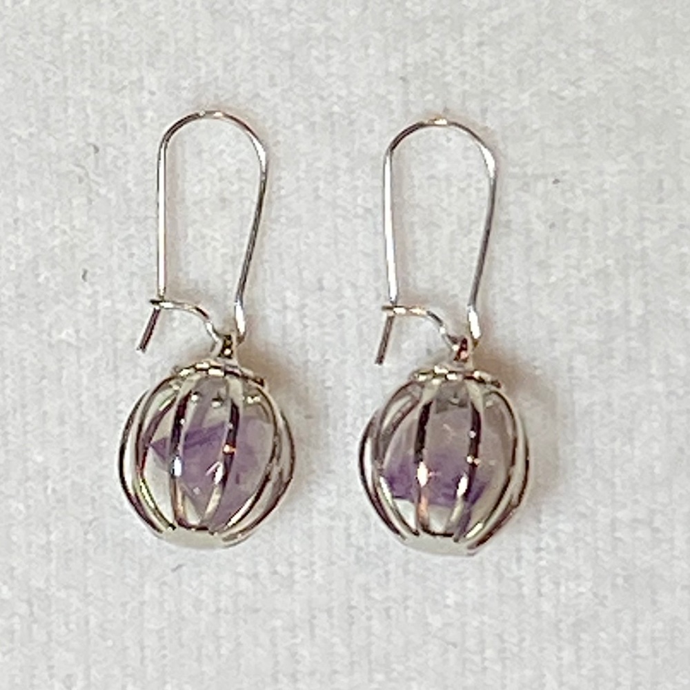 SJC Caged Raw Amethyst Gemstone Earrings.